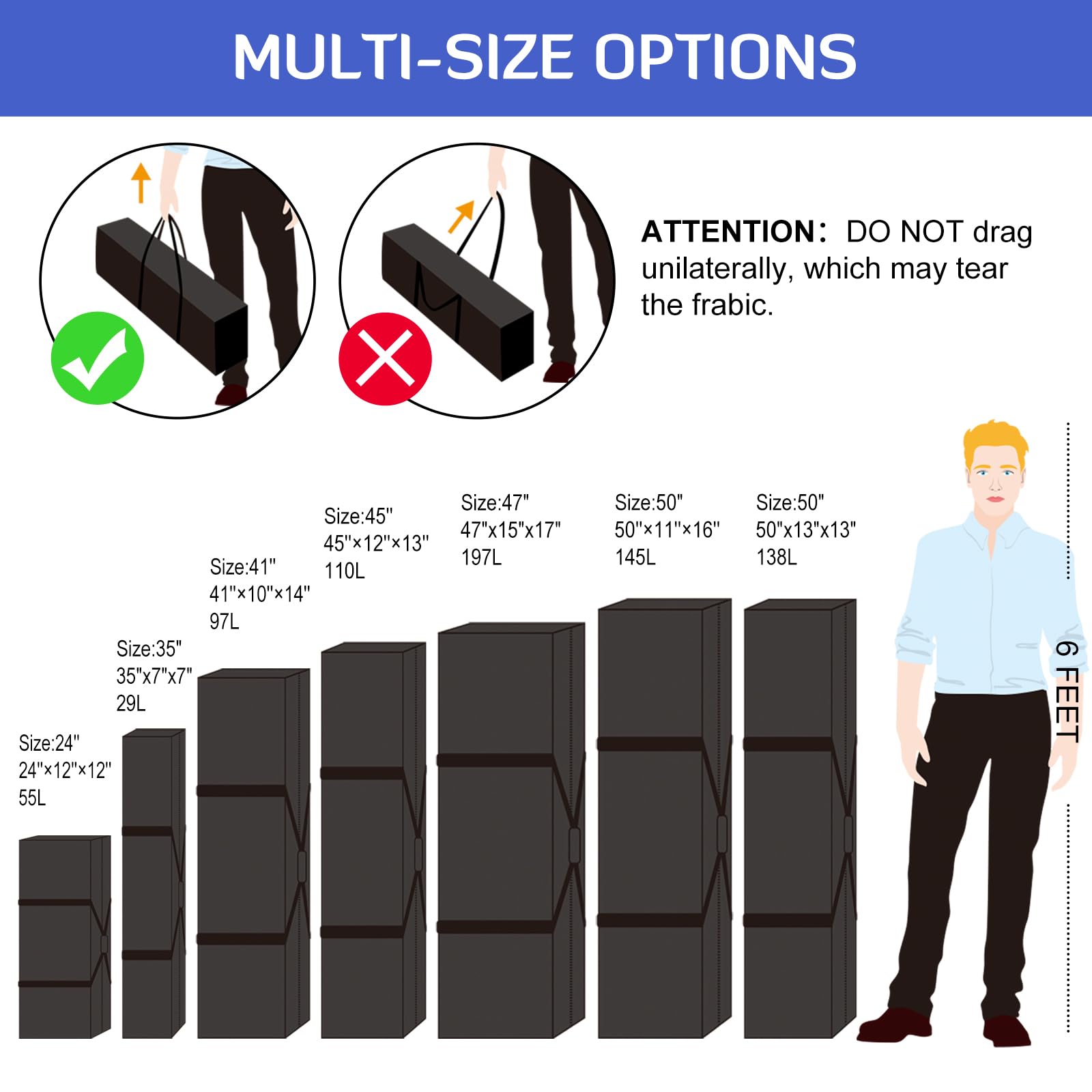 INFANZIA 45inch Sports Duffel Travel Bag, 115L Extra Large Duffel Luggage Bag with Upgrade Zipper, Water Resistant & Foldable Equipment Storage Bag for Camping Tent Tripod Fishing