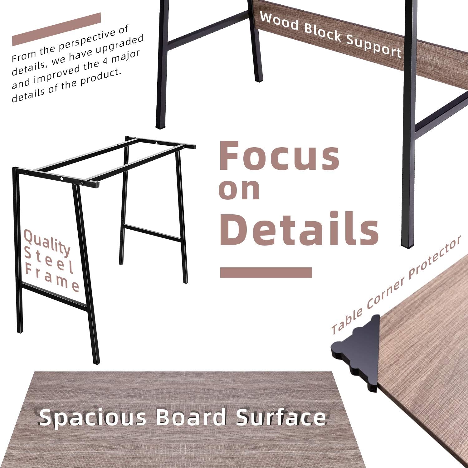 Viewee Laptop Study Table 39" Computer Writing Desk, Home Office Desk with Wood Block Support, Trapezoidal Structure Modern Student Desk, Brown (Gift: Table Edge Protectors): Kitchen & Dining