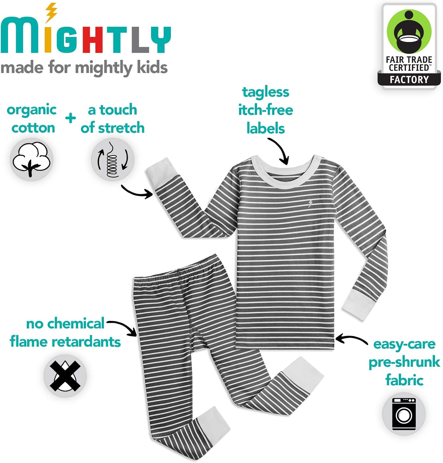 Mightly Girls Organic Cotton Footless Pajamas: Clothing
