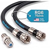 TechDirect 1FT RG6 Coaxial Cable with Connector, Coax Cable Black | Made in USA Coax Cord Extender for High Speed Internet, TV Antenna, Cable TV, Satellite, Modem, MOCA, HDTV, Coupler Included