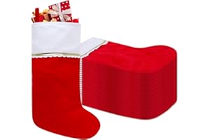 Tokforty 24 Pack Felt Christmas Stockings, 19 Inches Red and White Christmas Stockings Hanging Ornaments, White Cuff with Gold Trim Christmas Stockings for Family Christmas Holiday Decorations