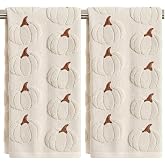 2 Pcs Jacquard Fall Pumpkin Hand Towels for Bathroom Thanksgiving Embroidered Towels Autumn 100% Cotton Soft Absorbent Decorative Farmhouse Bathroom Decor Gift, 13.7 x 29.5 Inch(beige, Pumpkin)