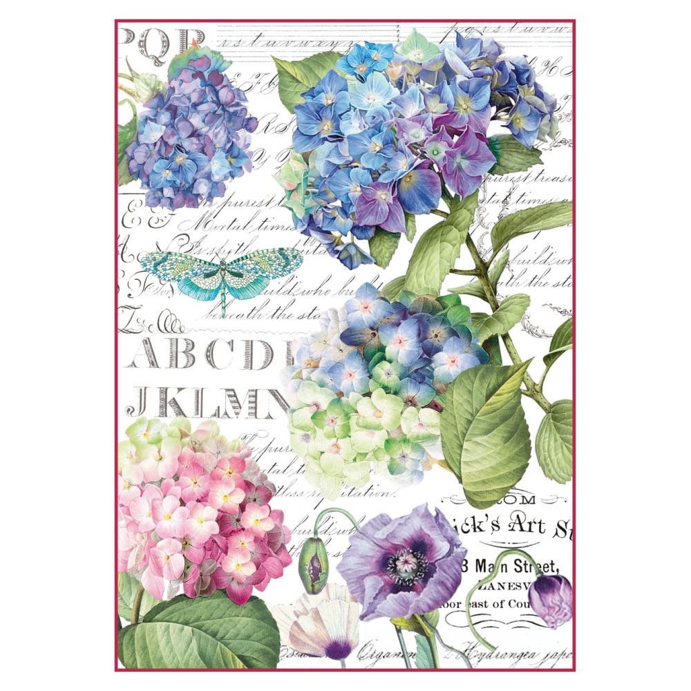 Stamperia International KFT A4 Decoupage Rice Paper Packed Hydrangea and Dragonfly, Multicoloured, 29.7 x 21,DFSA4307
