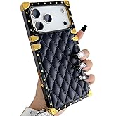 AuroiCCY for iPhone 17 Pro Max Case Luxury Cute Plating Design for Women Girls,Electroplate Reinforced Corners PU Leather Back Soft TPU Bumper Protective Cover for iPhone 17 Pro Max, Black