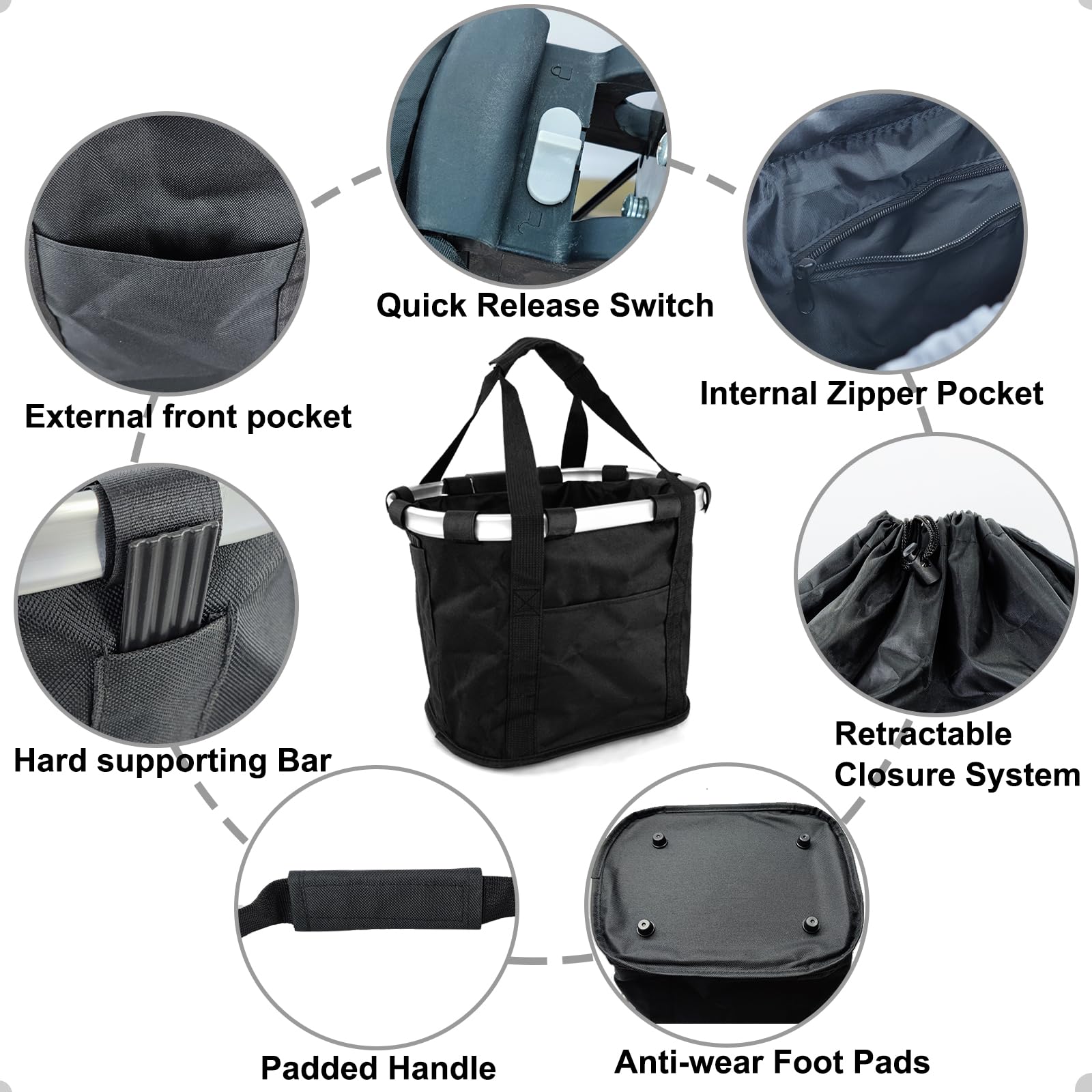 Mkuero Knee Scooter Basket Accessory with Handle, Quick Release Removable Cloth Basket - Fits Most Knee Scooter Walker Models