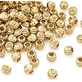 Craftdady 100pcs 18K Gold Corrugated Round Spacer Beads 5mm Tiny Brass Rondelle Ball Loose Beads for Jewelry Making Hole: 1.5-2mm