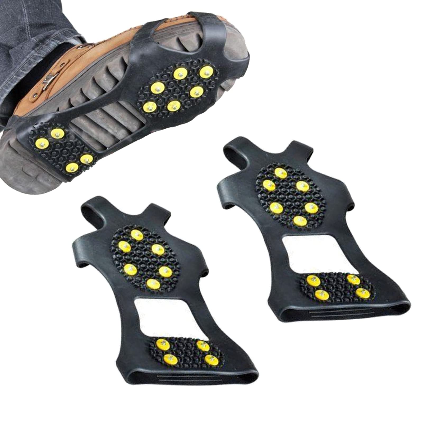 YUANCOX Ice Snow Grippers Anti Slip Grips Crampons Ice Cleats Traction for Boots Shoes,Ice Snow Winter Non-slip Shoes Grips Cover 10-Stud Slip-on Stretch Footwear (Large (Shoes Size:W 10-13/M 8-11))