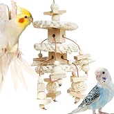 Vildroohowl Natural Bird Toys for Quaker Parrot, Lovebird, Parakeet, Cockatiel &amp; Conure &ndash; for Chewing, Shredding &amp; Foraging, Corn Husk, Wood &amp; Vine with Leather Cord for Small &amp; Medium Birds