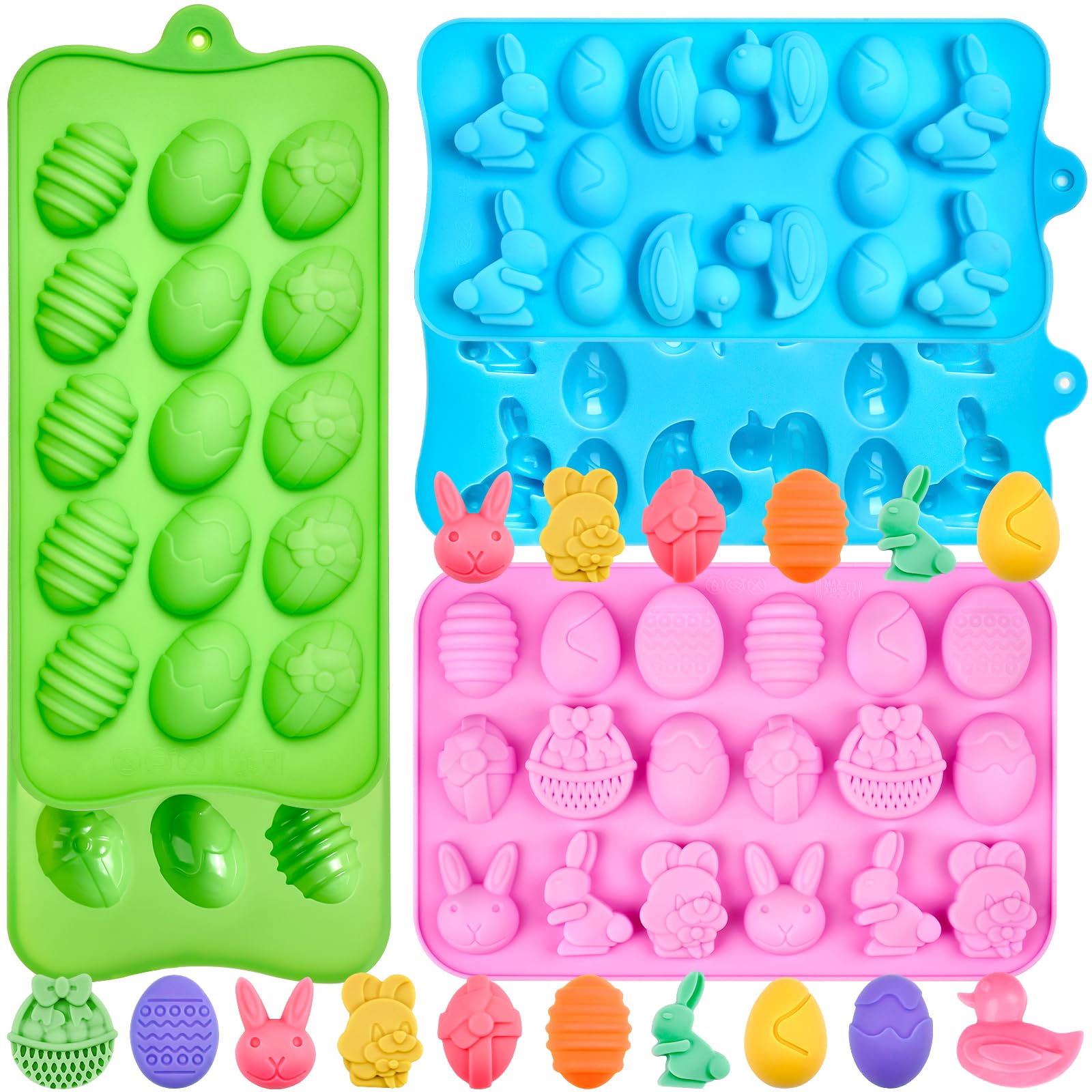 CLUEWR Easter Egg Bunny Silicone Chocolate Molds, 5 Pack Egg Bunny ...