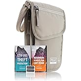 Peak Gear RFID Neck Wallet - The Original Travel Pouch with Adjustable Crossbody Strap + Theft Protection and Lost & Found Service | Beige