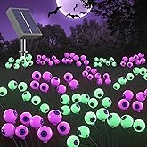 Halloween Decorations Outdoor Solar Eyeball Lights 4 Pack 32 LED 8 Modes Waterproof Scary Spooky Eyeballs Light Purple and Green Solar Garden Lights for Yard Party Halloween Decor (Green & Purple)