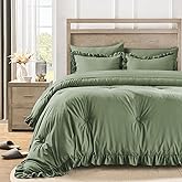 QUIETSEA Full Bed in a Bag 7 Pieces Full Size Comforter Set, Ruffle Shabby Chic Bedding Comforter Set Green Bed Set with Comforter, Pillowcases, Flat Sheet, Fitted Sheet and Pillow Shams
