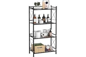TZAMLI 4 Tier Shelving Unit, Metal Shelves Bathroom Storage Organizer, Free-Standing Heavy Duty Storage Rack Shelf for Kitchen Pantry Laundry, Matte Black