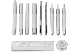 MIATTCLD 11pcs Punch Tool Punch Snap Kit, Leather Craft Snap Fastener Setter Rivet Setting Round Hole Punch Die Tools for Punch Hole and Install Rivet Button (Rivet Setter with Base)