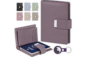 BKNOOU RFID Blocking Passport Holder with Airtag - Leather Travel Passport Wallet for Women, Slim Bifold Travel Passport Holder Holds Cards & Tickets & Cash (Light Purple)