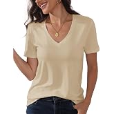 PALINDA Women's Classic Fit T Shirts Short Sleeve V Neck Casual Tee Shirt Summer Tops