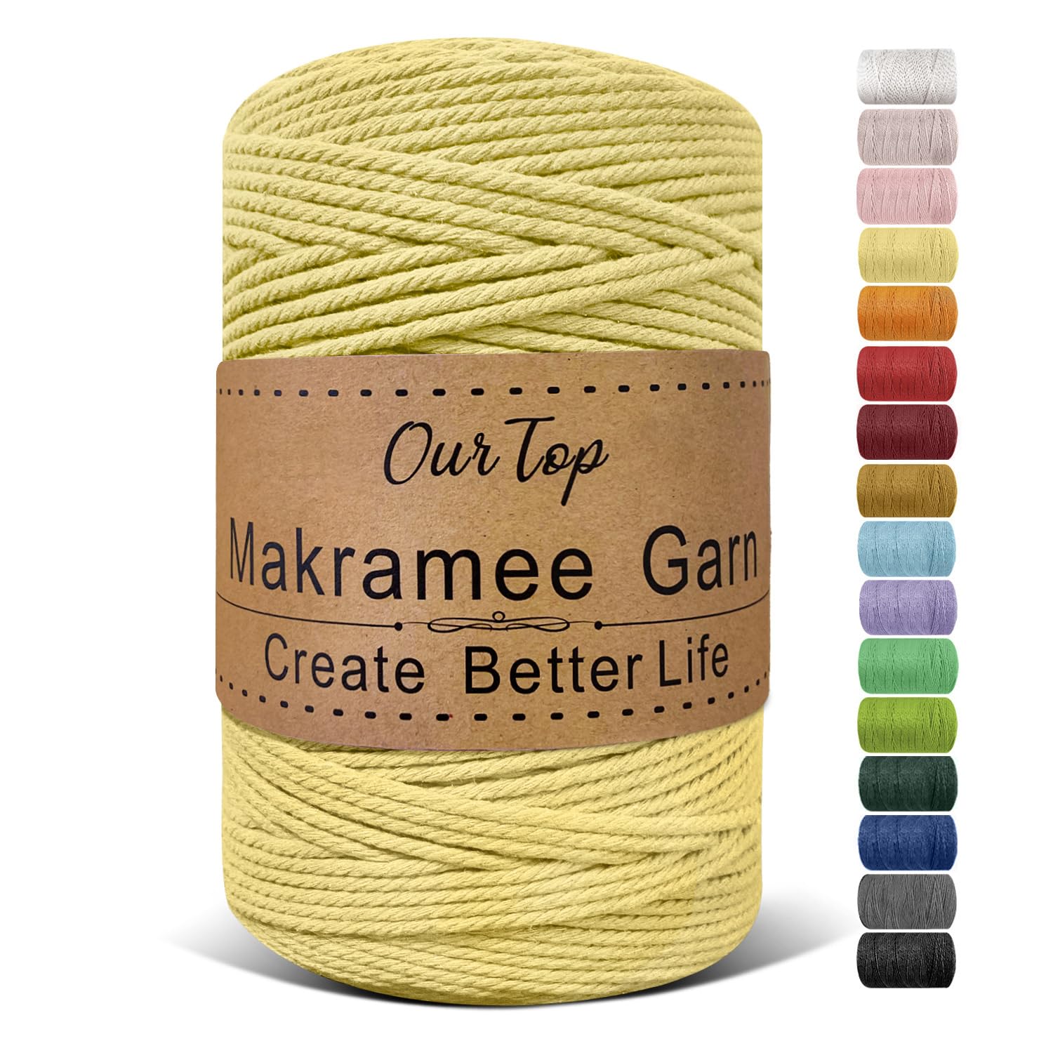 OurTop Premium Macrame Cord, 3mm x 300m Braided Macrame Rope Twisted Cord Yarn Macrame Yarn Thick Rope for Wall Hangings, Plant Hangers, DIY Crafts, Home Decorations, Gift Wrapping(Yellow) — image 1