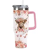 SZWNHS Highland Cow Gifts for Women, Stainless Steel Insulated Tumbler Travel Mug Cup with Lid and Straw, Highland Cow Stuff for Girls