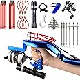 SQLWYLAT Slingshot, Professional Fishing Slingshot Kit with Reel Fish Dart Finger and 6 Fishing Darts, Dual Purpose Slingshot for Hunting with Flashlight and Strong Magnetic