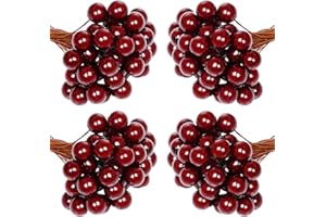 Lystaii 200pcs Artificial Holly Berries Mini 10 mm Christmas Fake Berries with Wire Stems Artificial Berry Fake Berry Stems Picks for Christmas Tree Decorations Wreath Wedding Party Decor (Wine Red)