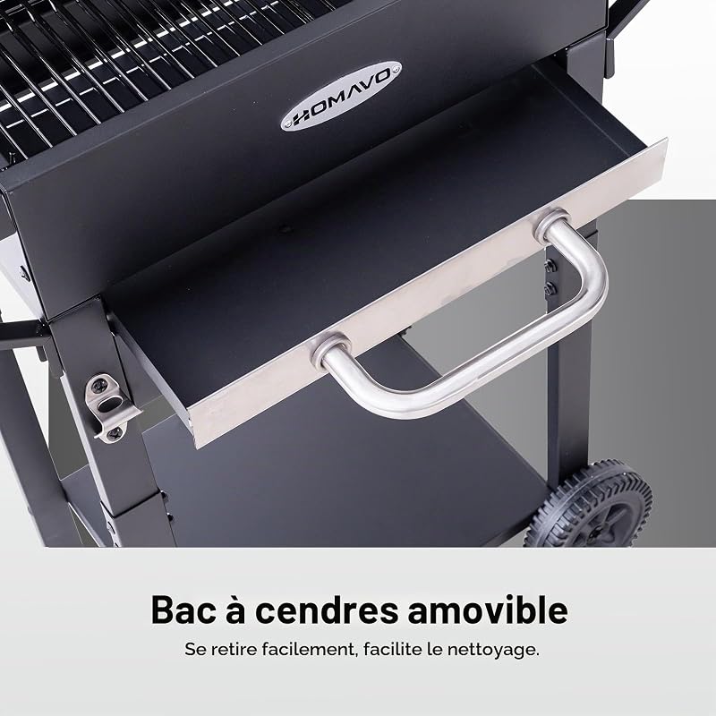 Barbecue charbon avec couvercle et housse, Grill 2 en 1 compact balcon jardin, Thermomètre intégré, Grille maintien au chaud, Protégé pour extérieur et facile à ranger