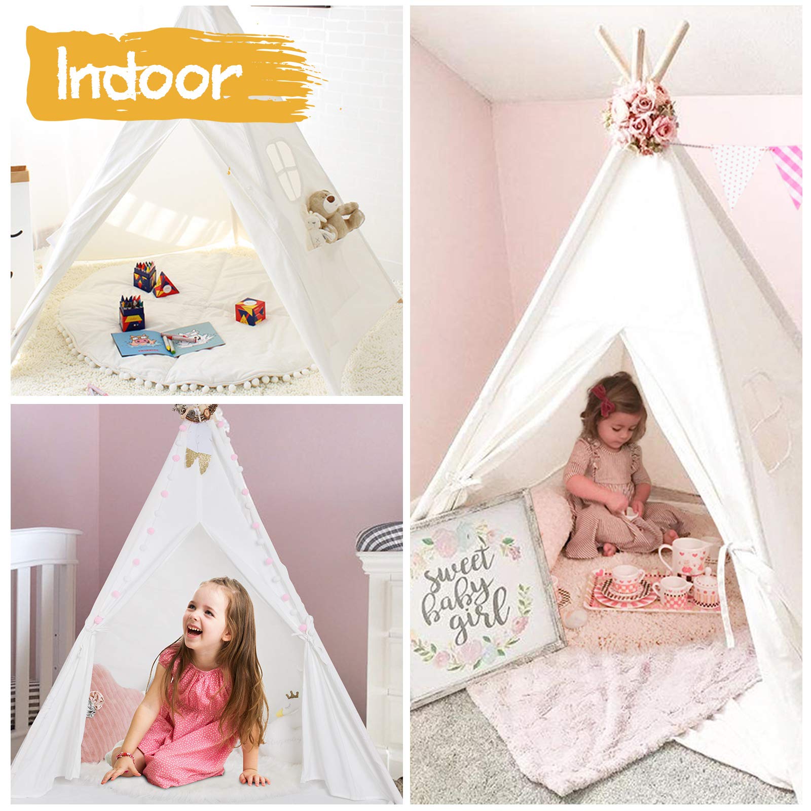 Teepee Play Tent for Kids with Carry Case, Foldable Girls Playhouse Toy Tent, Gift for Baby Toddler to Play Game Indoor and Outdoor