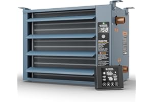 ALECOIL Hydronic Hot Water Hanging Unit Heater with Remote Temperature Control 50,000 BTU Water to Air Heat Exchanger with Fan for Outdoor Wood Furnaces, Garage and Warehouse Heating, HHA50-Pro, Blue