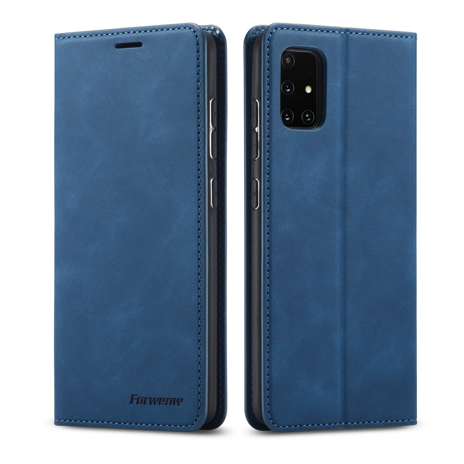 QLTYPRI Case for Samsung Galaxy A51, Premium PU Leather Cover TPU Bumper with Card Holder Kickstand Hidden Magnetic Adsorption Flip Wallet Case Cover for Samsung Galaxy A51 - Blue