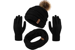Hicdaw Womens Winter Hats Gloves Scarf Set Winter Hats for Women Beanie Hat Circle Loop Scarf Glove
