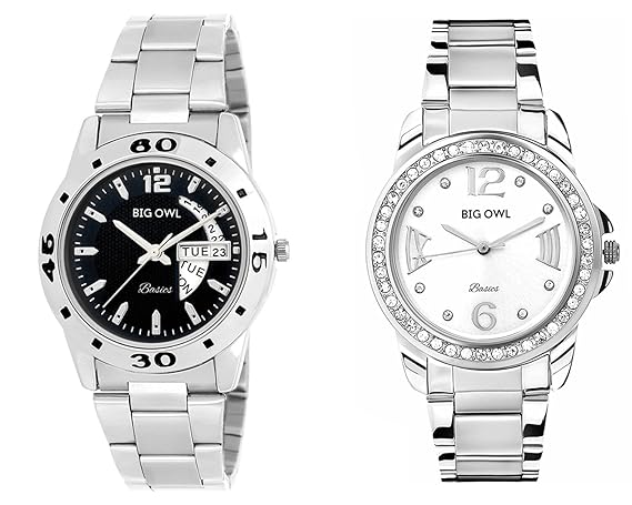 Bigowl Wrist Watch Couple Combo for Men and Women