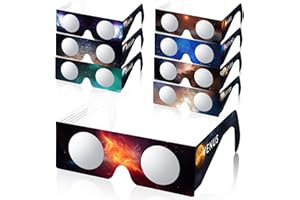 Andbasis 8 Pack Solar Eclipse Glasses ISO 12312-2:2015(E) & CE Certified 2024 Approved Safe Shades for Direct Solar Eclipse Viewing, Large Solar Eclipse Glasses (Eight Planets, Plus Lens)