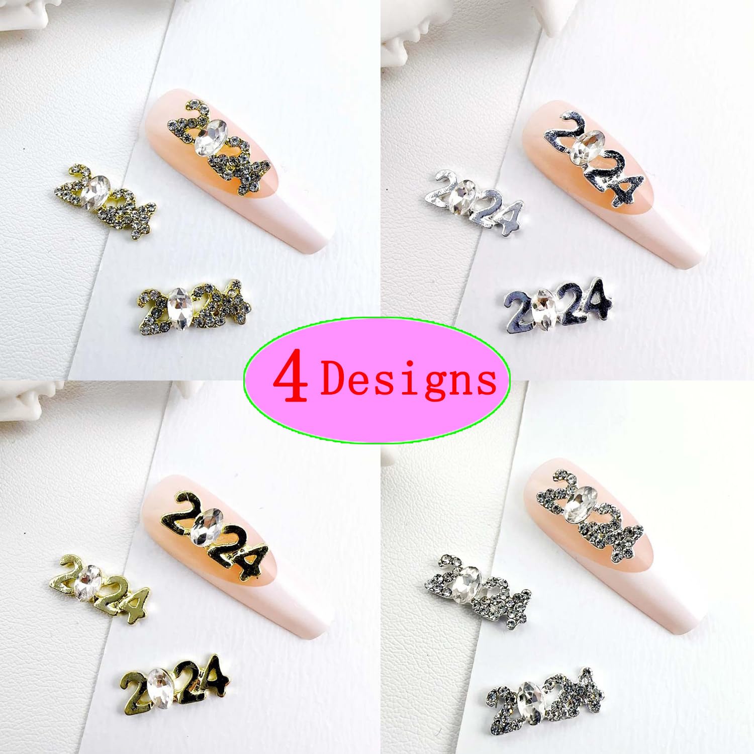 2024 Nail Art Decorations 2024 Number Nail Rhinestone Rivet 3D Alloy Nail Glitter Design Metal Digit Nail Diamond Supplies for Women Girls Manicure Graduation Decorations DIY Jewelry Making Crafts - Image 5