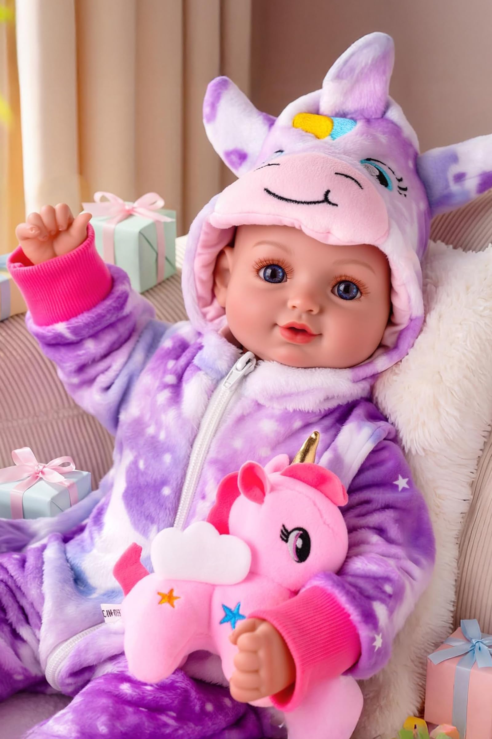 BABESIDE Baby Doll Girl - 15-Inch Realistic Baby Doll with Blue Eyes, Soft Body in Unicorn Outfit Life Like Baby Dolls That Look Real for 4 5 6 7 8 9 Years Girl, Birthday Gift and Pretend Play
