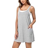 ODODOS Women's Purevibe Cotton Mini Dress with Pockets Strappy Racerback Cover Up Tank Dress (Shirts Not Included)
