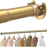 Supforce Closet Rods for Hanging Clothes, 17 to 54 Inches Stepless Adjustable Metal Closet Rod, 1.3 Inches Heavy Duty Clothes Hanging Rod for Closet Wardrobes Laundry RV, Golden
