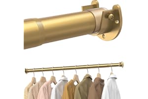 Supforce Closet Rods for Hanging Clothes, 17 to 54 Inches Stepless Adjustable Metal Closet Rod, 1.3 Inches Heavy Duty Clothes Hanging Rod for Closet Wardrobes Laundry RV, Golden