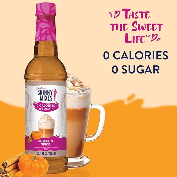 JORDAN’S SKINNY SYRUPS SUGAR FREE COFFEE SYRUP, PUMPKIN SPICE FLAVOR DRINK MIX, ZERO CALORIE FLAVORING FOR CHAI LATTE, PROTEIN SHAKE, FOOD & MORE, GLUTEN FREE, KETO FRIENDLY, 25.4 FL OZ, 1 PACK