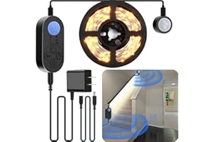 NIVOTA Dual Motion Sensor Light Indoor - Plug-in Motion Activated Step Light Strip with Double Motion Sensors, Dimmer, and Timer for Stairway, Bedroom, Corridor - Warm White 3000K, 16.4FT, 150 LEDs