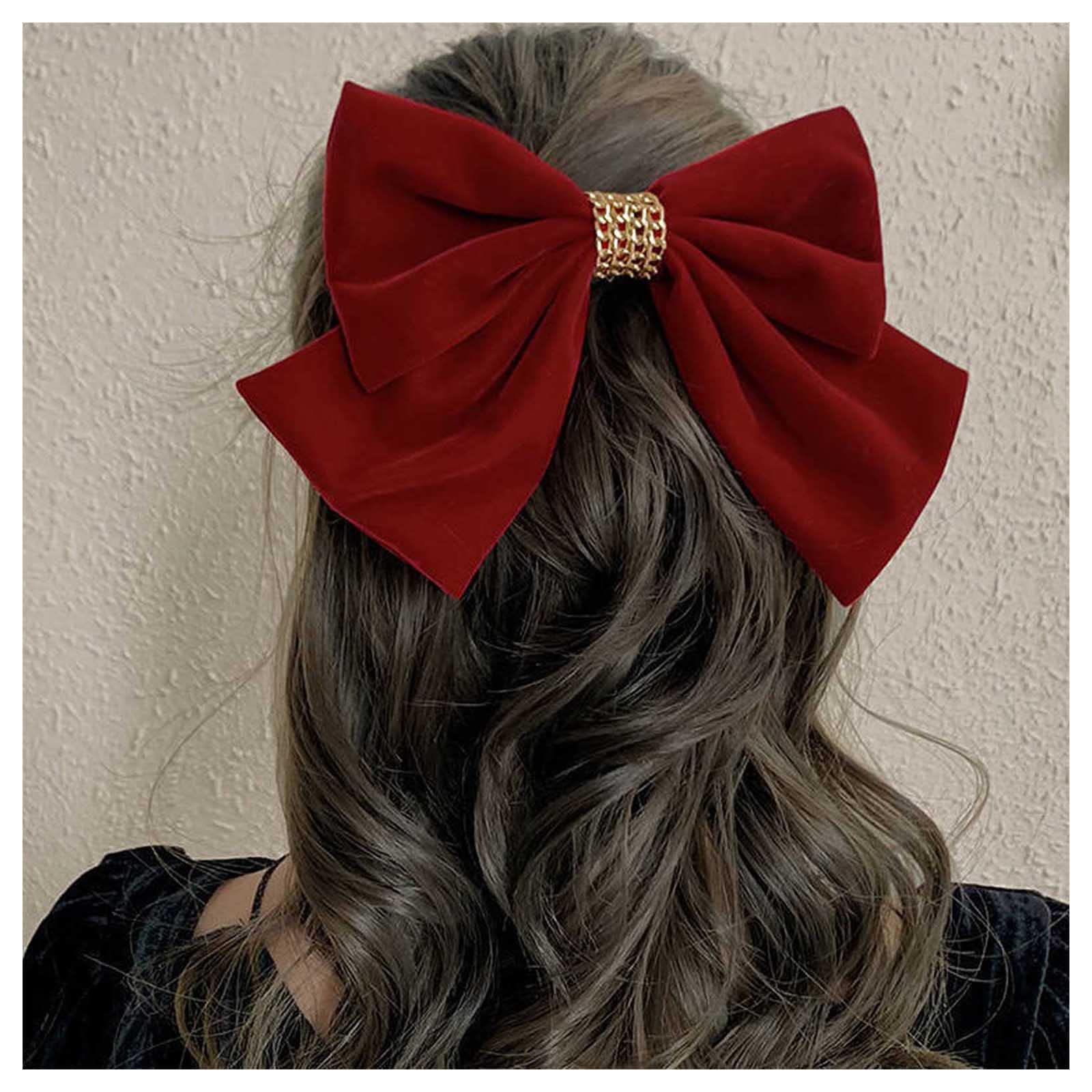 Cimenexe Bohemian Ribbon Bow Hair Clips Red Velvet Bow Hair Clip Big Velvet Ribbon Bow Tie Hair Clip Barrettes Retro Red Satin Bow Hair Clip Bow Winter Decorative Hair Accessories for Women and Girls