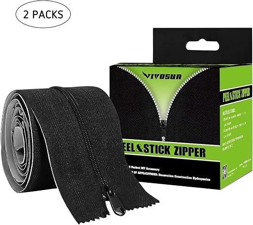 VIVOSUN Two Packs Heavy Duty Peel & Stick Zipper for Dust Barriers 7ft