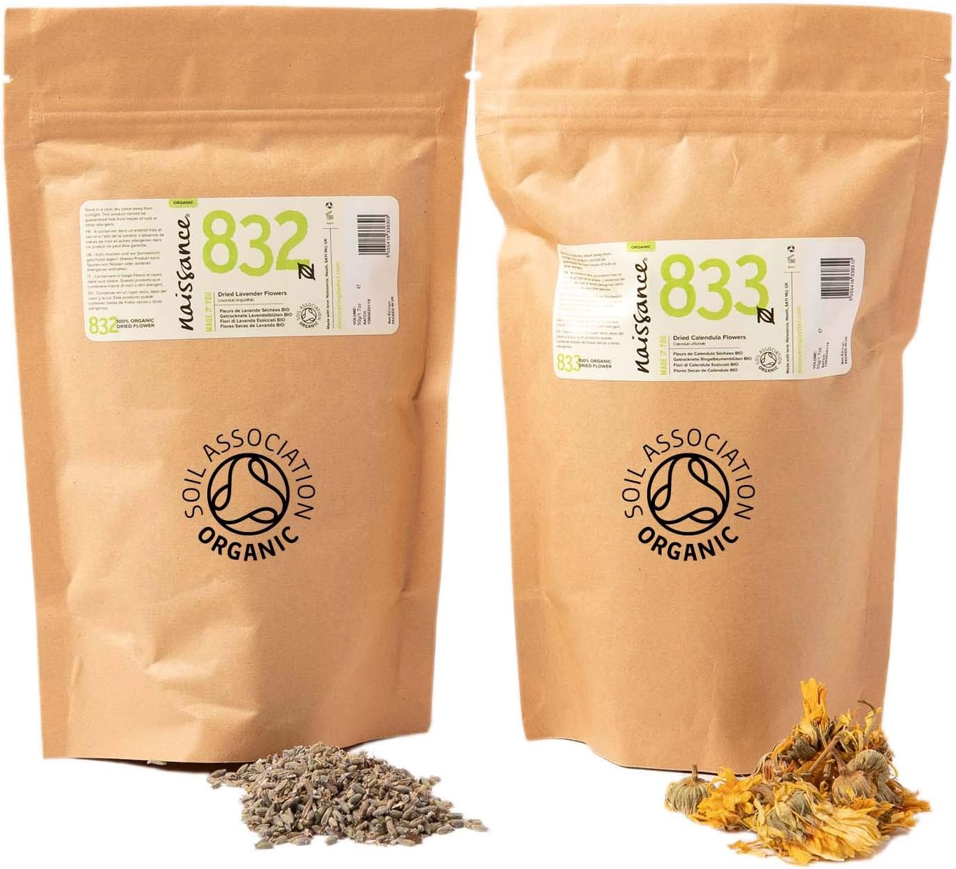 Naissance Organic Dried Lavender & Dried Calendula Flowers Bundle (2 x 50g) - Certified Organic, Used in Homemade Cosmetics, Potpourri & Other DIY Projects