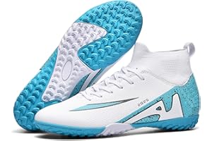 XJIODF Men's Soccer Shoes High-Tops Lace-Up Non-Slip Spikes Indoor Football Futsal TF Turf Cleats