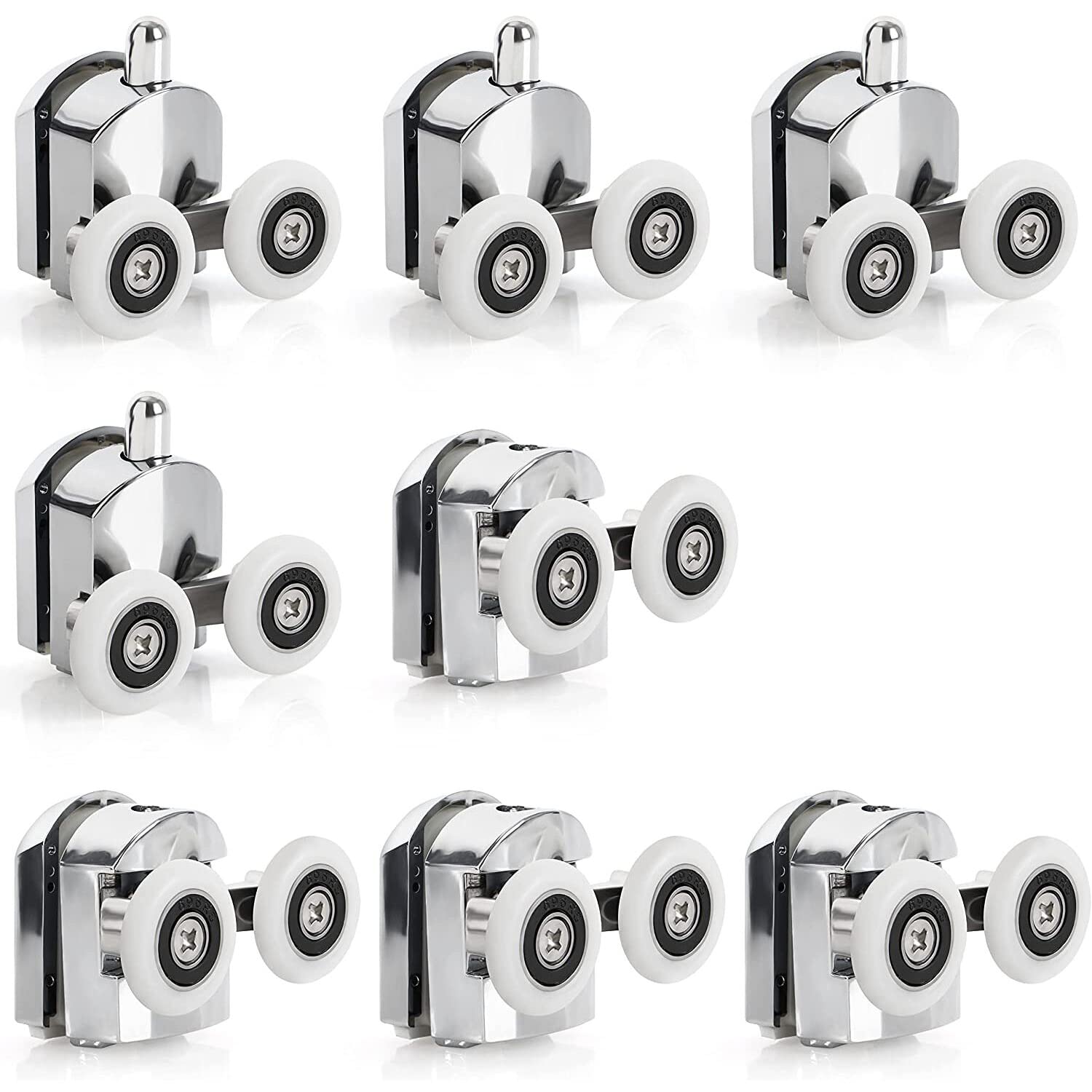 Set of 8 Twin Shower Door Rollers Runners Wheels Pulleys 23mm Wheel Diameter Top Bottom Bathroom Replacement Parts (23mm-8pcs)
