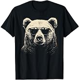 Funny Grizzly Bear Stencil With Sunglasses Punk Rock Art T-Shirt