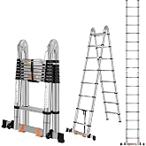 DEZEX Telescoping Ladder, 16.5FT A Frame Ladder, Stainless Steel Heavy Duty | Collapsible Ladder with Anti-Slip Feet, A-Frame &amp; Straight Ladder, Multi-purpose &amp; Portable Ladders for Home, 330LBS Capacity