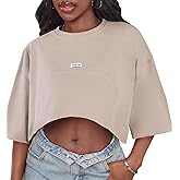 LovelyWholesale Womens Oversized Crop Top Summer Casual Half Sleeve Cropped T Shirts