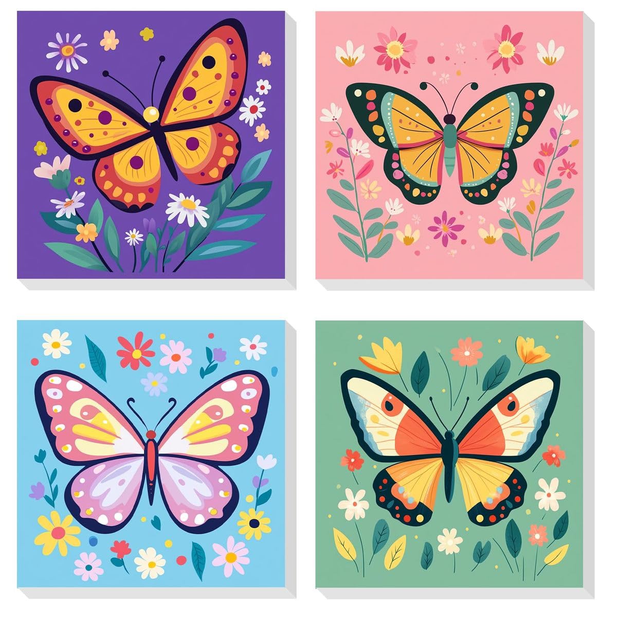 Yunruily 4 Pack Butterfly Paint by Numbers for Children with Framed - Butterfly Paint by Numbers Kits for Kids 6-12,Paint by Numbers for Birthday Christmas Gifts Home Wall Decor 8X8inch