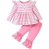 QUEKRE Baby Girl Clothes Toddler Girl Fall Outfit Long Sleeve Ruffle Shirt Cute Pant Clothing Sets