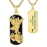 CRWENG St Michael/St Christopher/St Florian Patron Saint Amulet Necklace 925 Sterling Silver Black Onyx Religious Protection Pendant Jewelry for Men Women