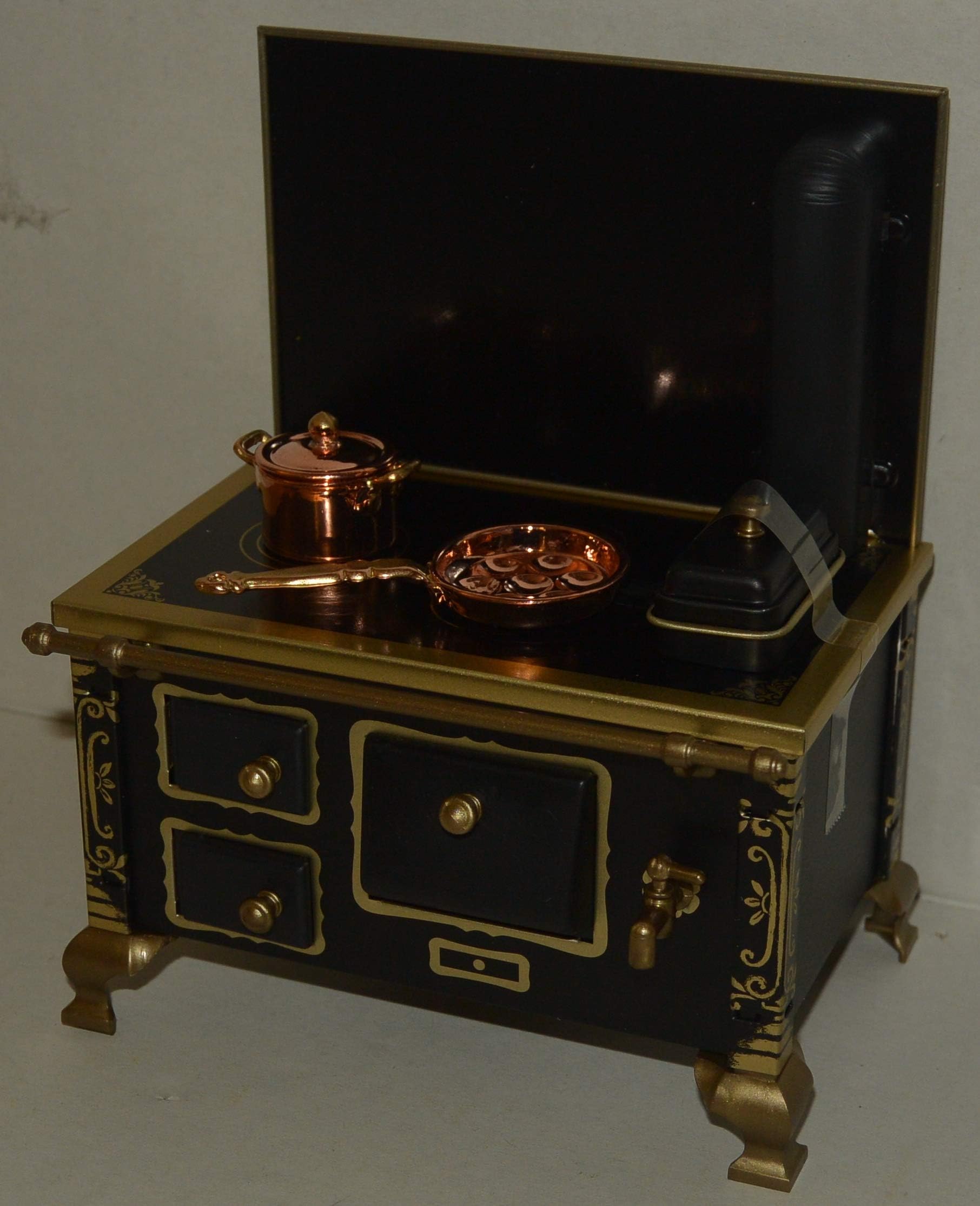 Schopper Miniature Vintage Stove Cooker with Delft Backwall 1:12 Scale (Black)
